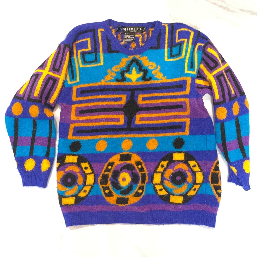 Retro purple blue 1991 mohair sweater Aztec small